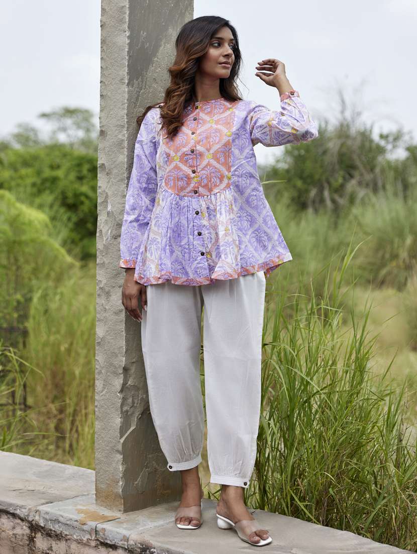 women printed long sleeve a-line ethnic top - 21956003 - Standard Image - 3