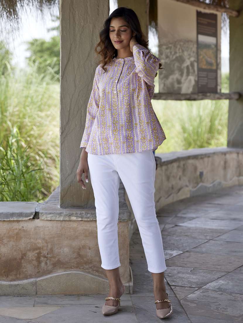 women printed long sleeve a-line ethnic top - 21956005 - Standard Image - 5
