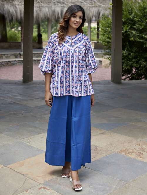 women printed notch neck a-line ethnic top - 21956008 -  Standard Image - 0