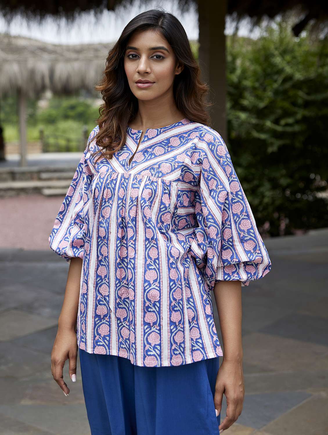 women printed notch neck a-line ethnic top - 21956008 - Standard Image - 3