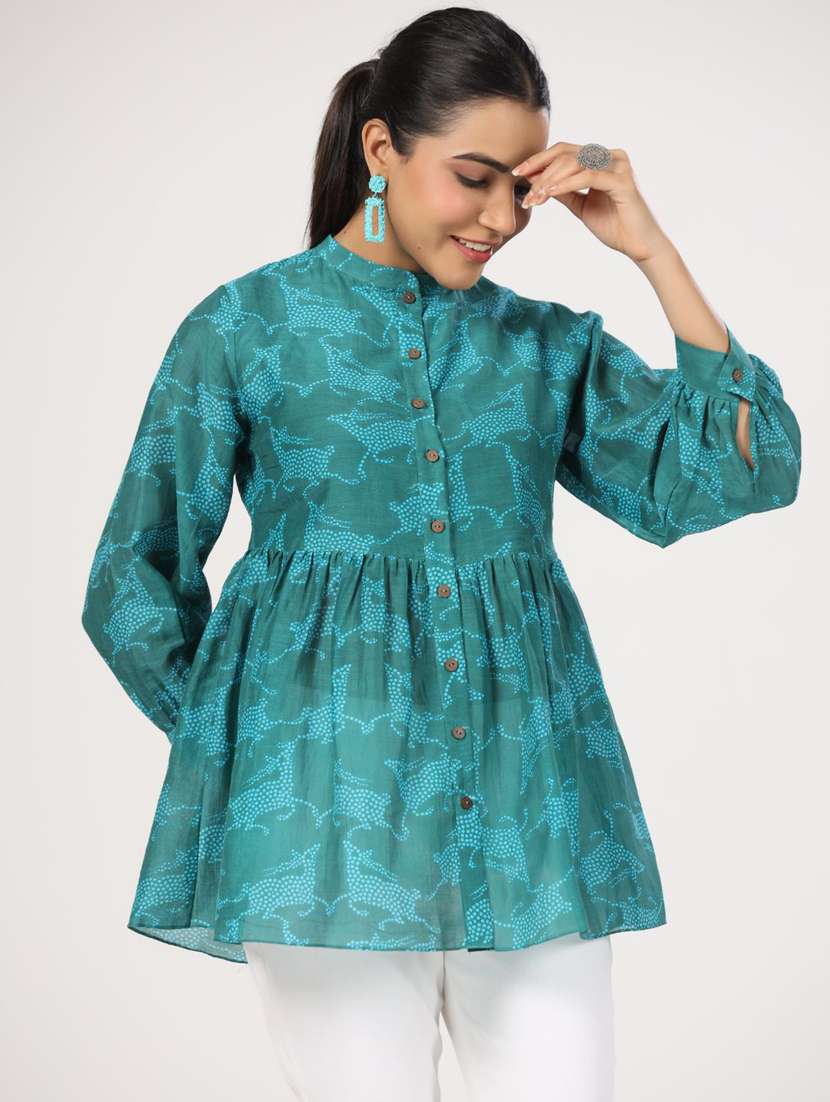 women three quarter sleeve peplum ethnic top