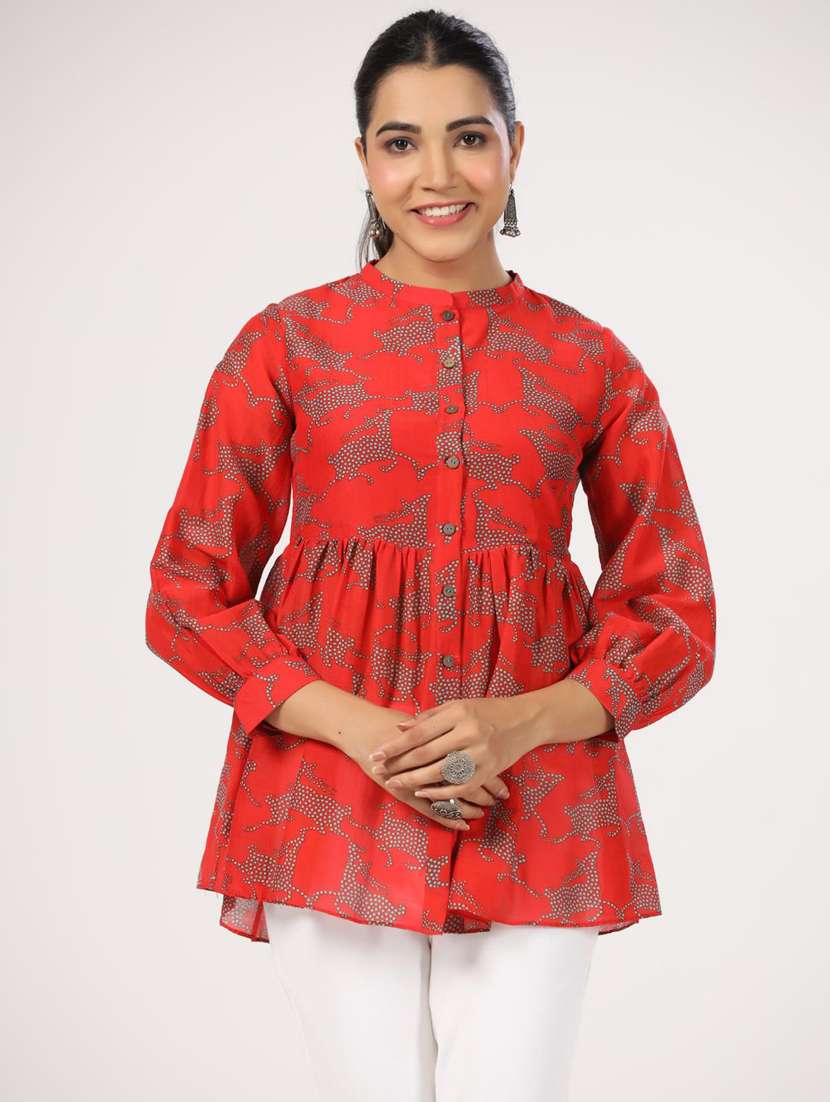 women three quarter sleeve peplum ethnic top - 21956011 -  Zoom Image - 0