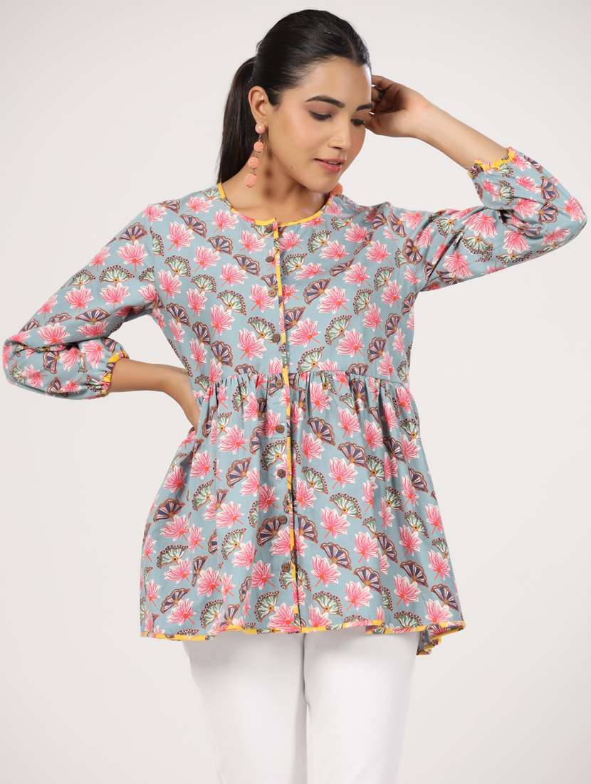 women three quarter sleeve peplum ethnic top