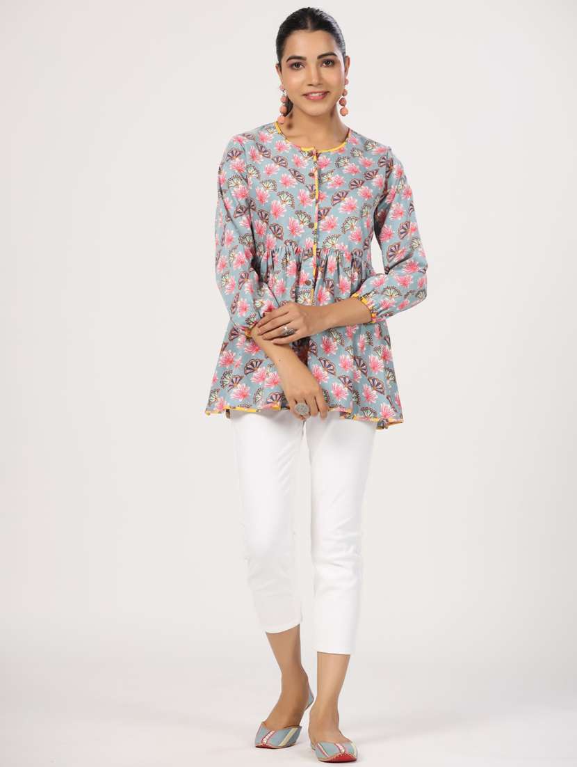 women three quarter sleeve peplum ethnic top - 21956012 - Standard Image - 3