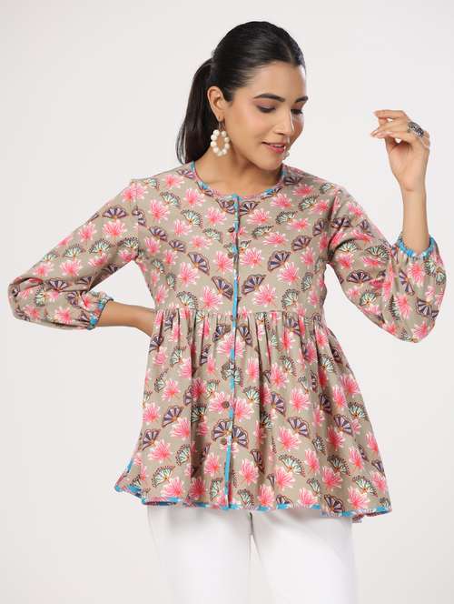 women three quarter sleeve peplum ethnic top - 21956013 - Standard Image - 0