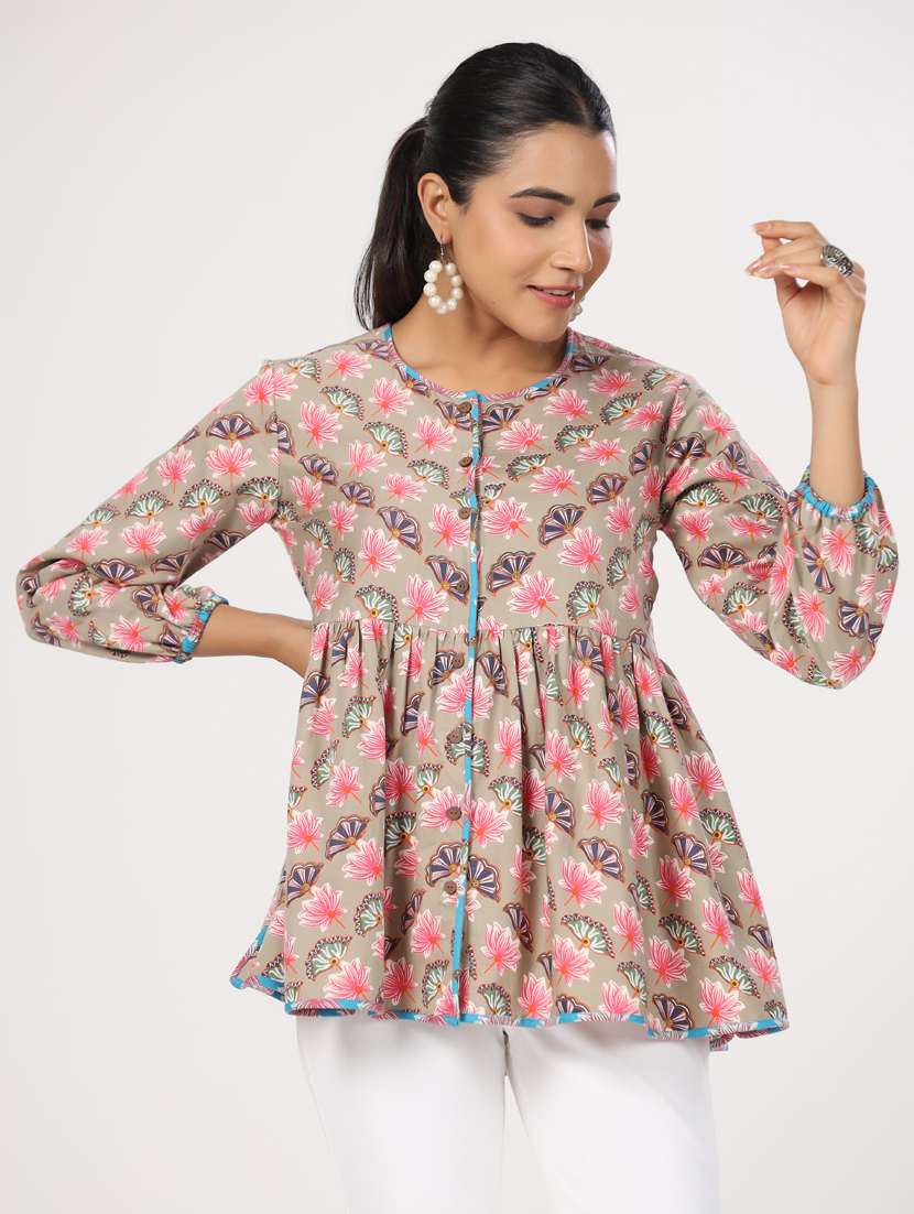 women three quarter sleeve peplum ethnic top