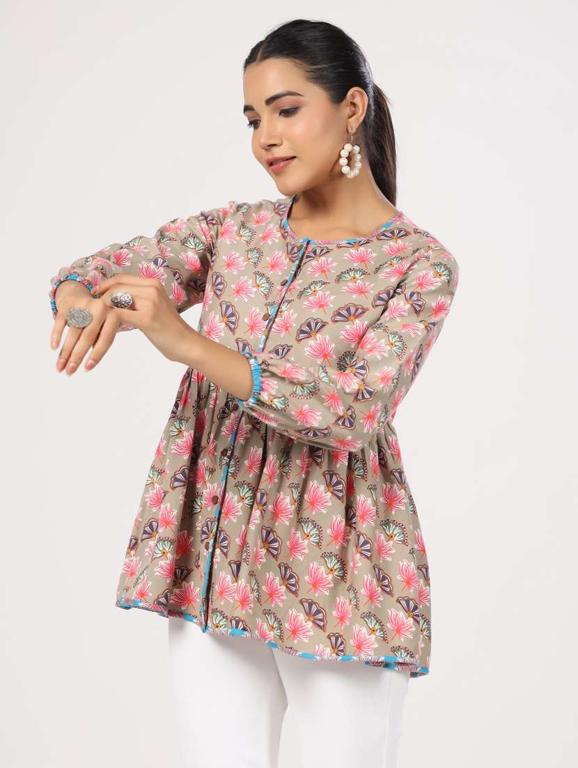 women three quarter sleeve peplum ethnic top - 21956013 - Standard Image - 3