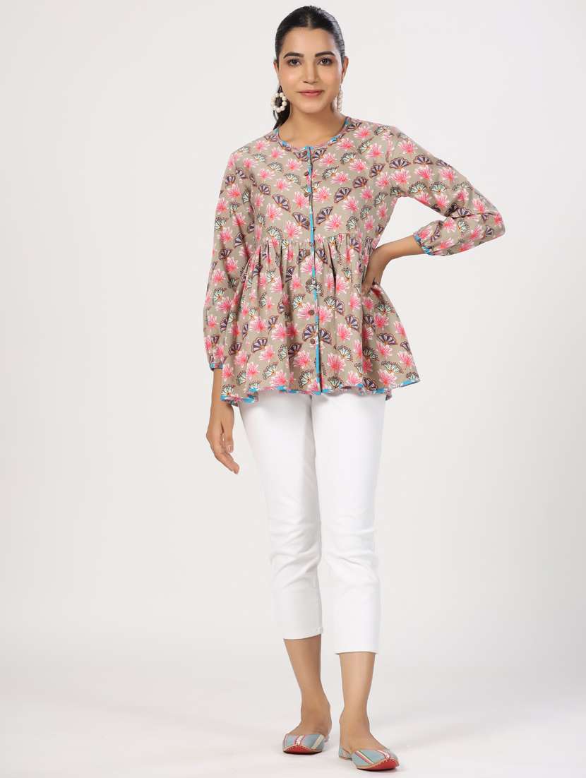 women three quarter sleeve peplum ethnic top - 21956013 - Standard Image - 5