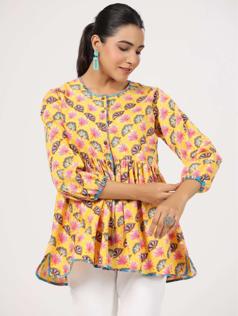 women three quarter sleeve peplum ethnic top