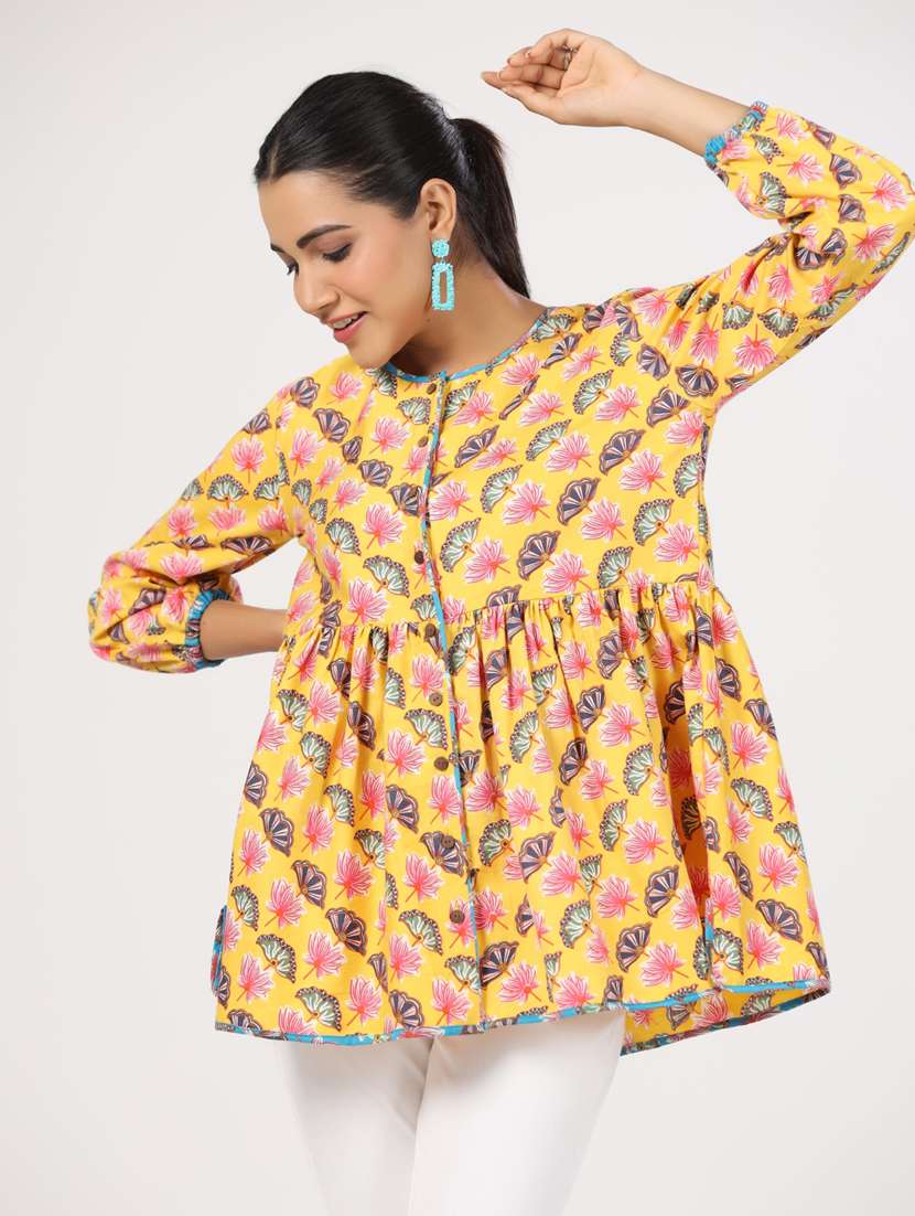 women three quarter sleeve peplum ethnic top - 21956014 - Standard Image - 3