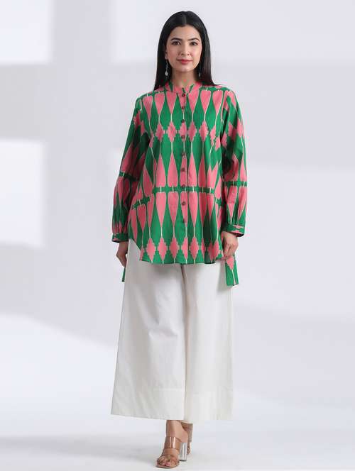 women printed long sleeve high low ethnic top - 21956018 -  Standard Image - 0