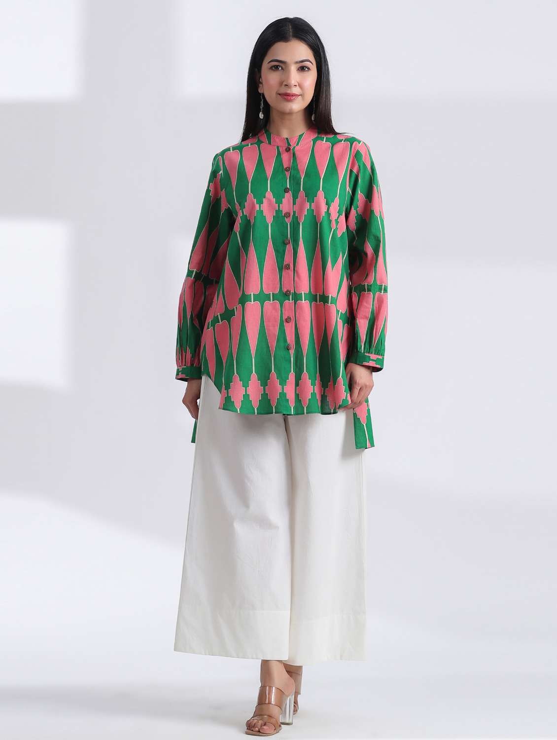 women printed long sleeve high low ethnic top - 21956018 -  Zoom Image - 0