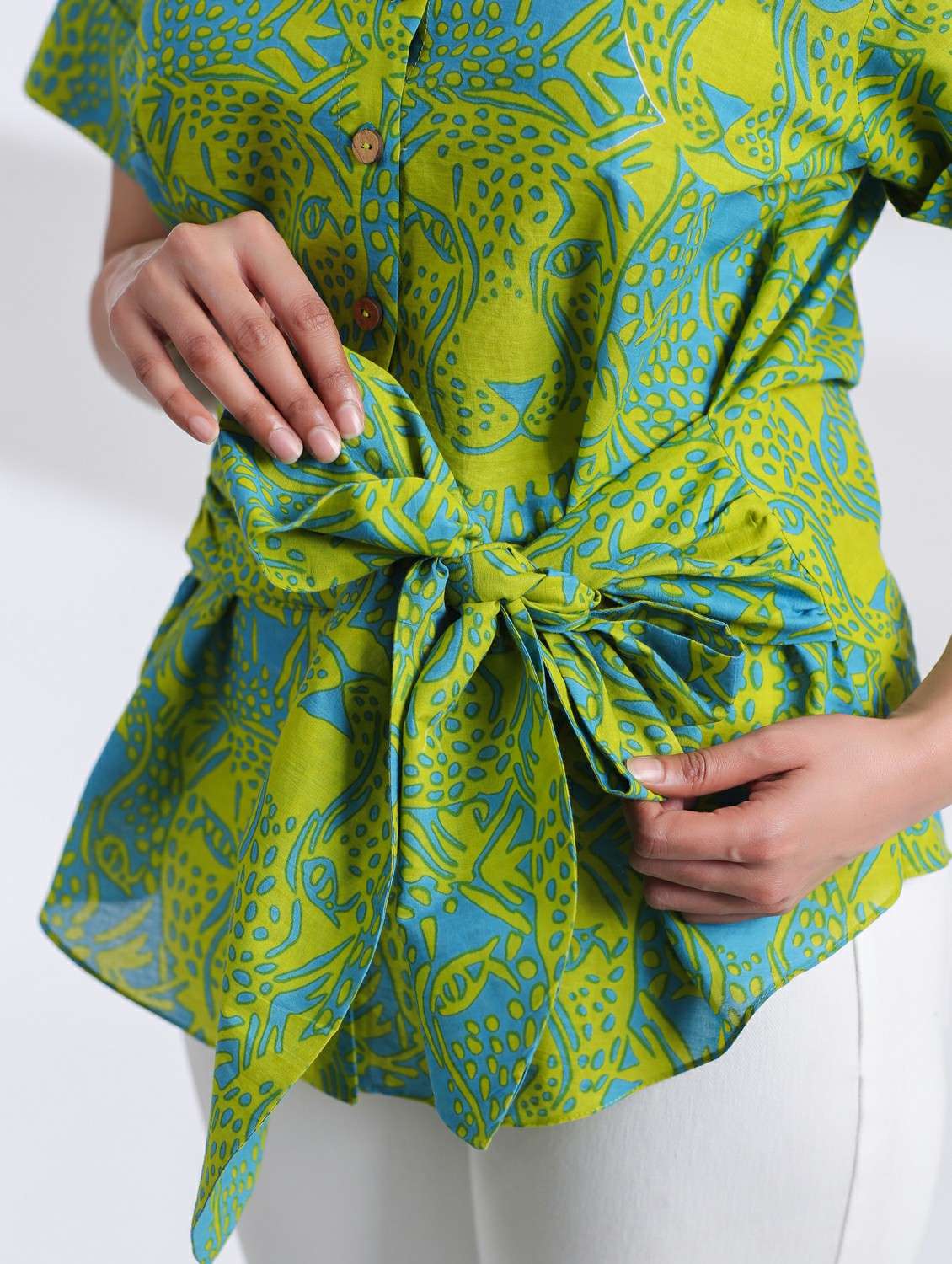 women green printed short sleeve ethnic top - 21956021 - Standard Image - 3