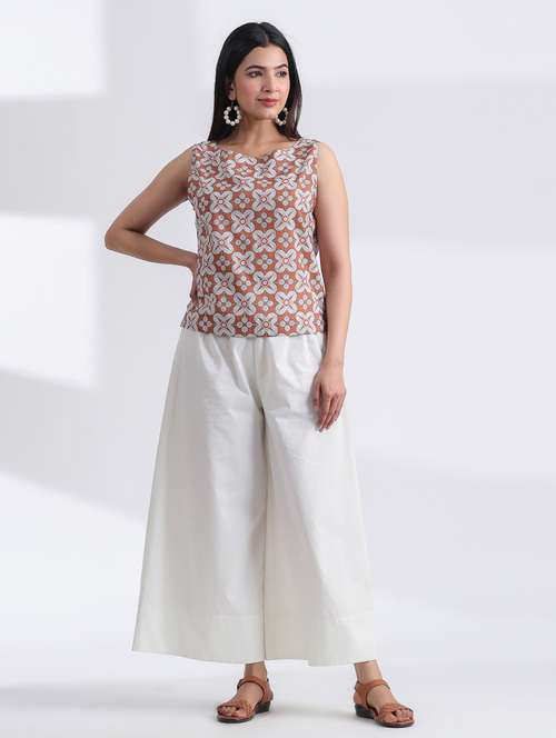 women brown printed sleeveless ethnic top - 21956022 -  Standard Image - 0