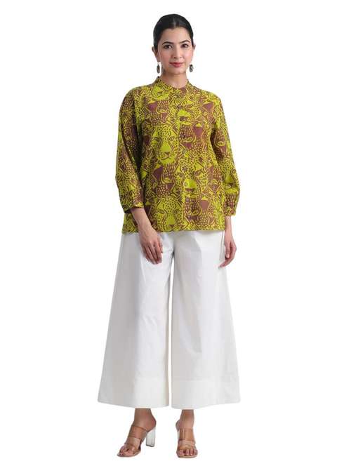 women green printed three quarter sleeve ethnic top - 21956023 -  Standard Image - 0