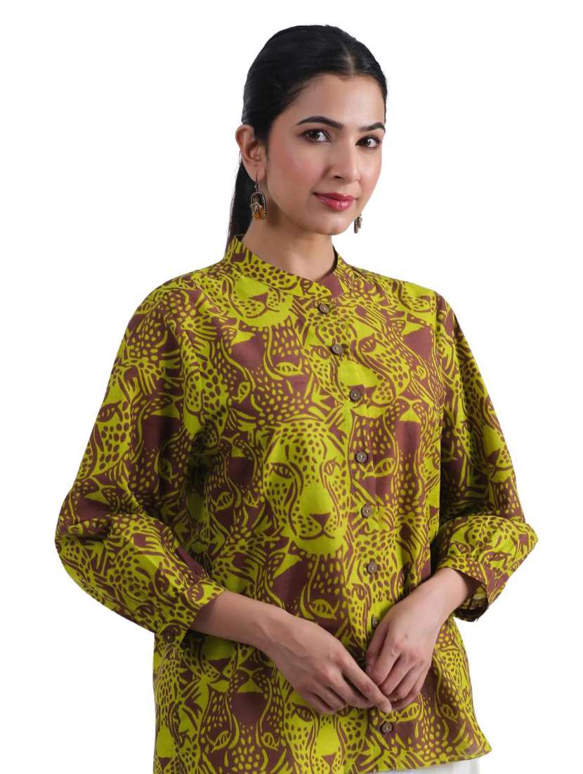 women green printed three quarter sleeve ethnic top - 21956023 -  Standard Image - 3
