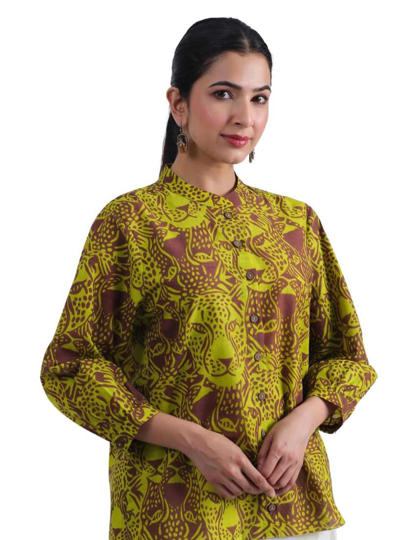 women green printed three quarter sleeve ethnic top - 21956024 - Standard Image - 3
