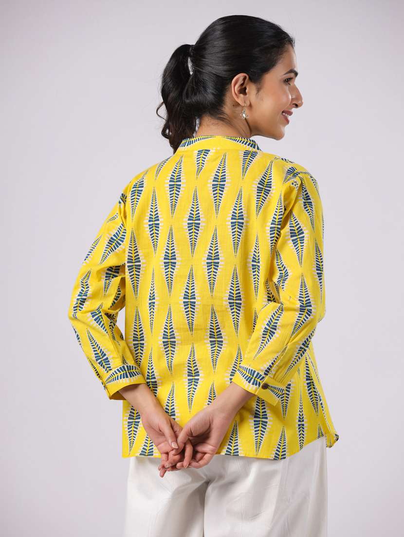 women yellow printed three quarter sleeve ethnic top - 21956026 - Standard Image - 3