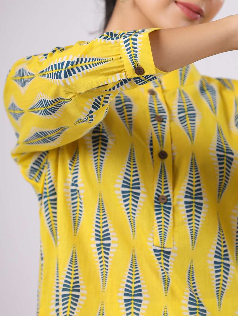 women yellow printed three quarter sleeve ethnic top - 21956026 - Standard Image - 5