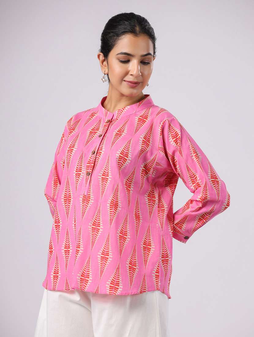 women pink printed three quarter sleeve ethnic top - 21956027 - Standard Image - 3