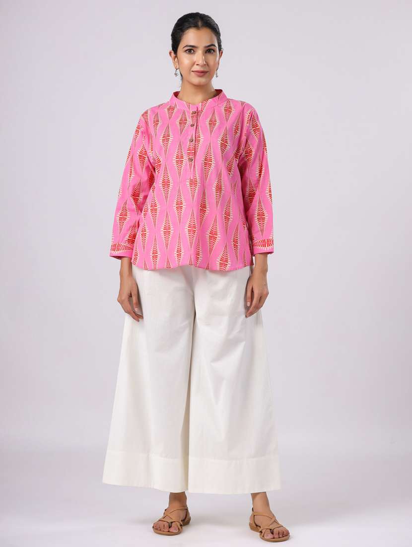 women pink printed three quarter sleeve ethnic top - 21956027 - Standard Image - 5