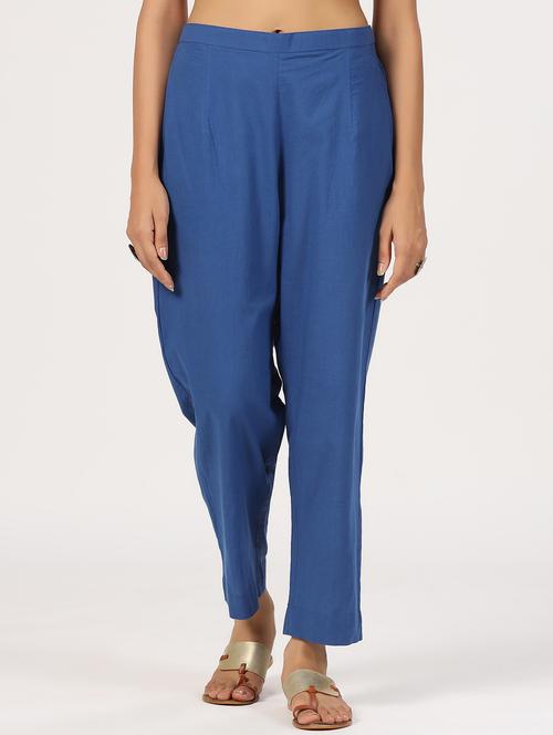 women blue solid mid rise tapered pant - 21956028 - Standard Image - 0