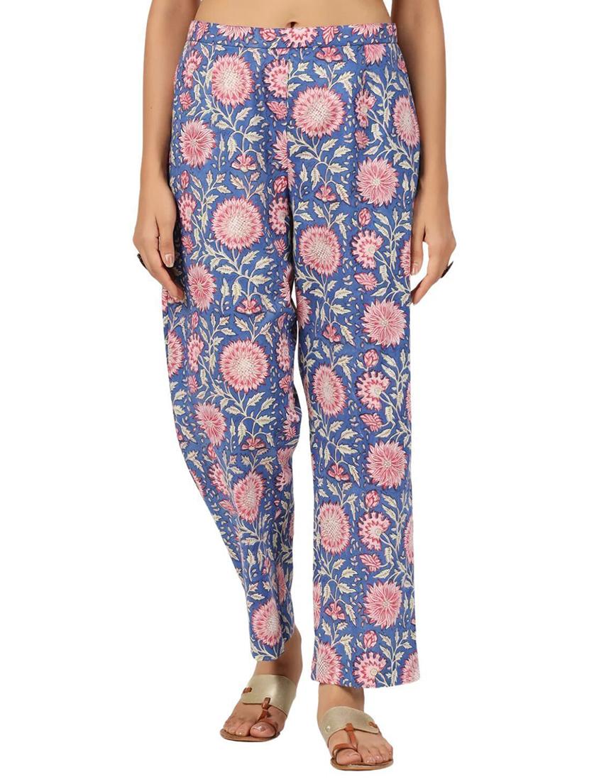 women blue floral printed mid rise tapered pant - 21956029 -  Zoom Image - 0