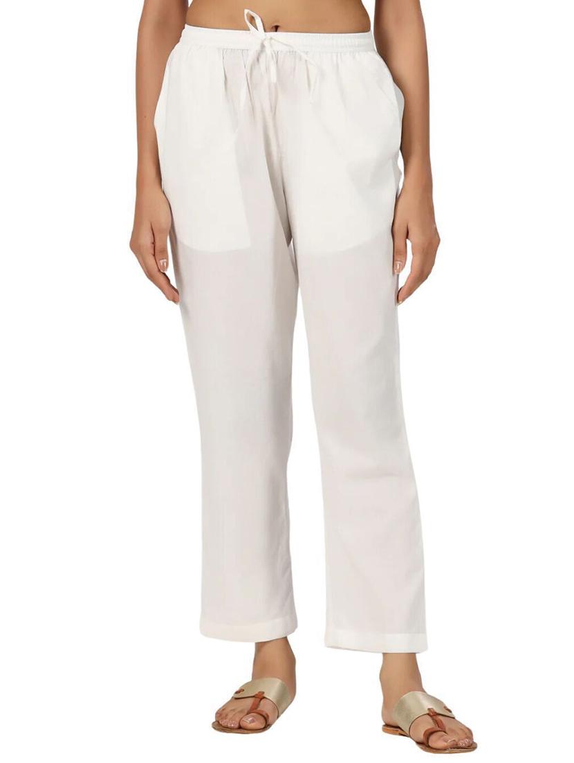women white solid mid rise tapered pant - 21956030 - Zoom Image - 0