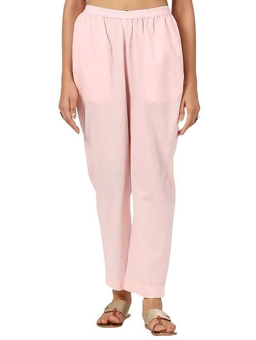 women pink solid mid rise tapered pant - 21956031 -  Zoom Image - 0