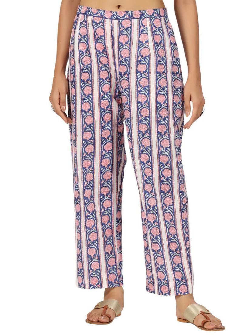 women blue floral printed mid rise tapered pant - 21956035 -  Zoom Image - 0
