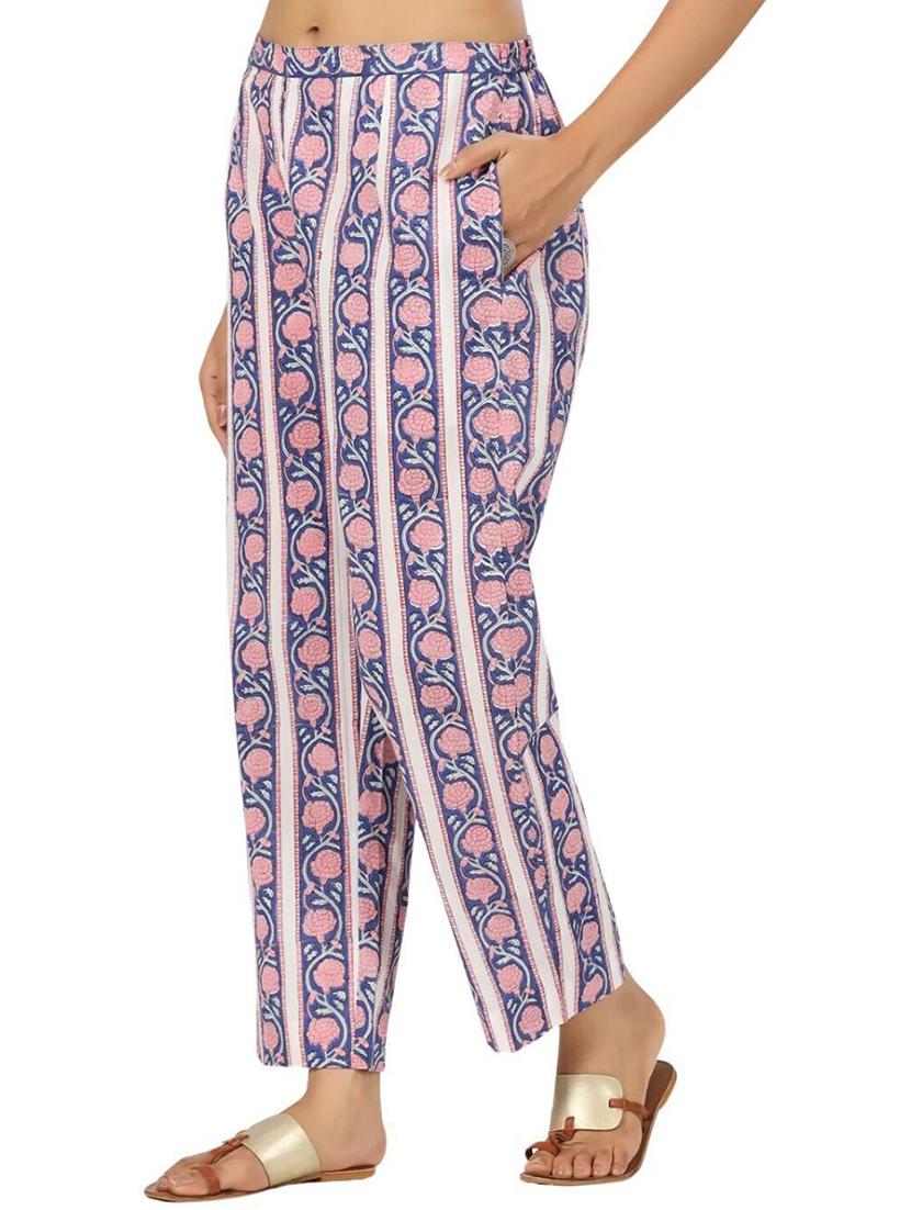 women blue floral printed mid rise tapered pant - 21956035 - Standard Image - 3