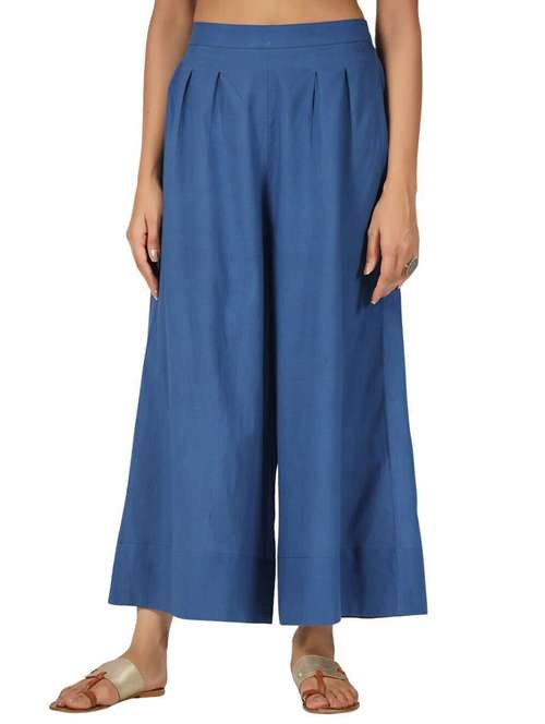 women blue solid mid rise flared palazzo - 21956036 - Standard Image - 0