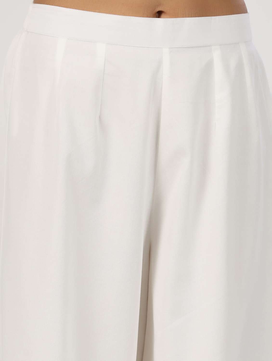 women white solid mid rise flared palazzo - 21956038 - Standard Image - 3