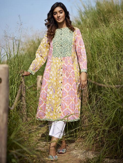 women printed long sleeve a-line kurta - 21956043 -  Standard Image - 0