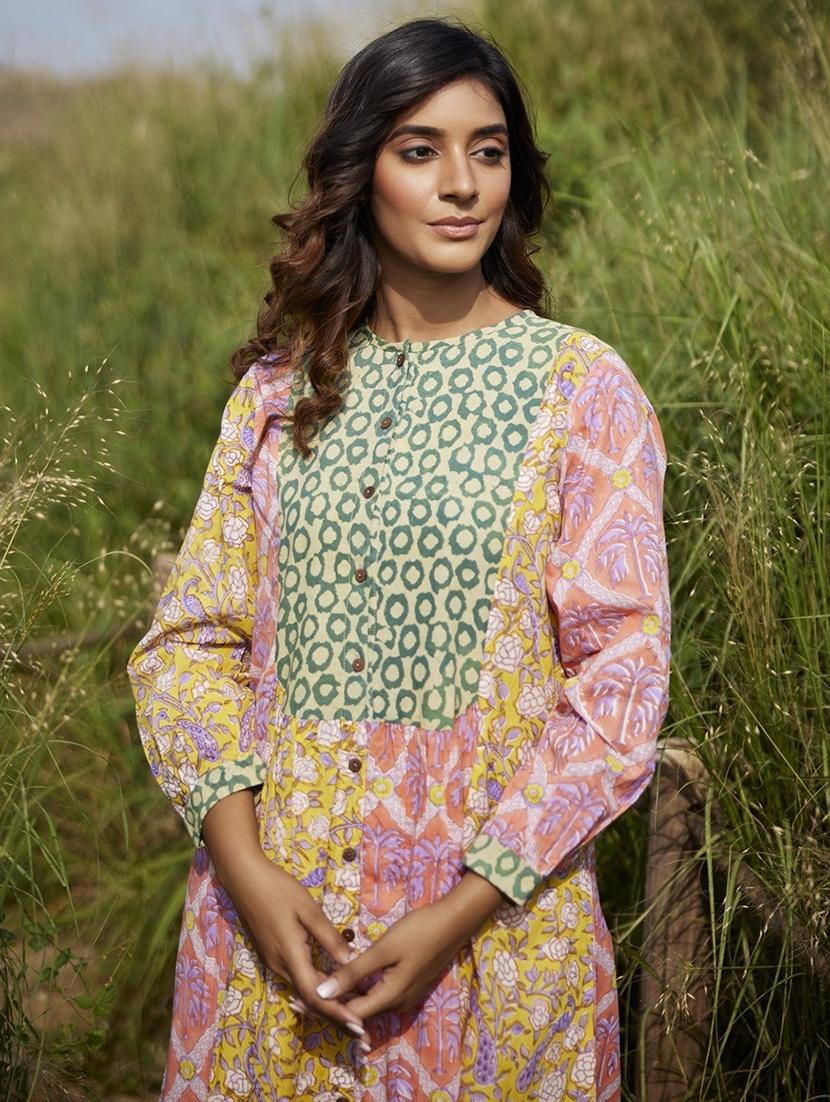 women printed long sleeve a-line kurta - 21956043 - Standard Image - 3
