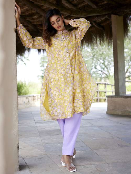 women floral printed long sleeve a-line kurta