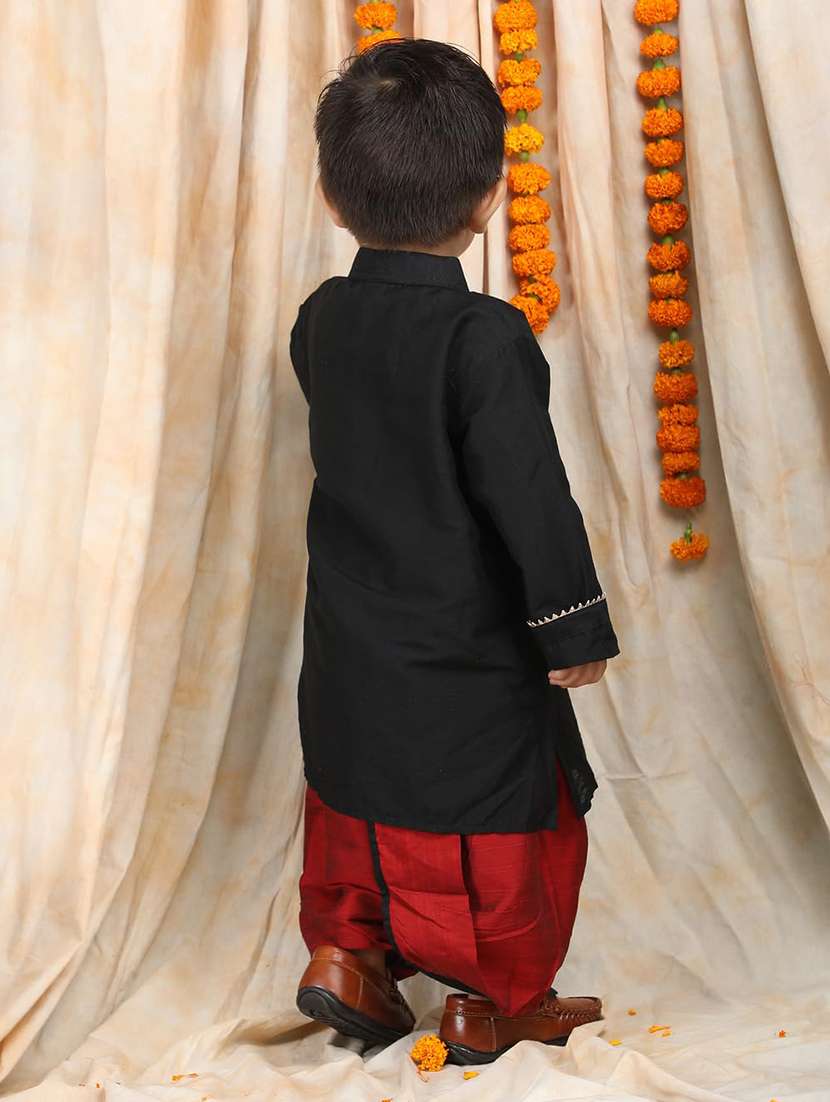 boys solid long sleeve kurta and dhoti set - 21956055 - Standard Image - 3
