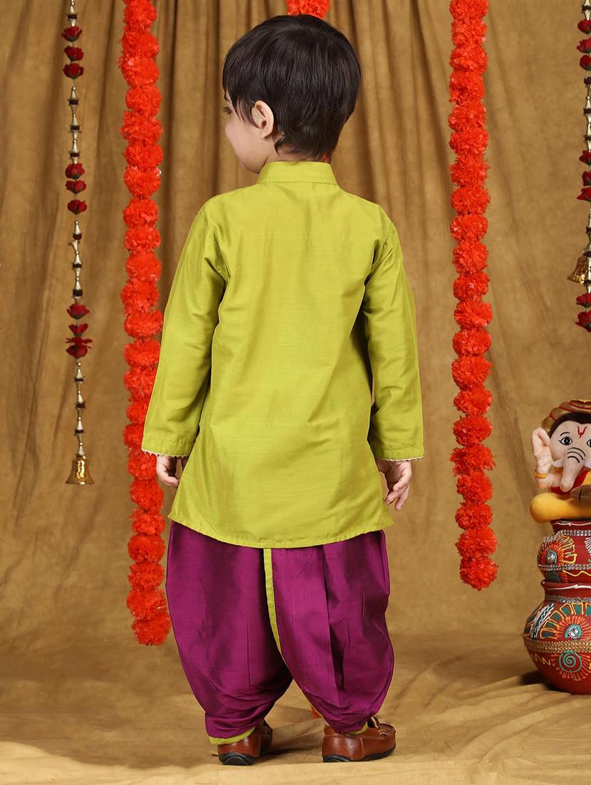 boys solid long sleeve kurta and dhoti set - 21956056 - Standard Image - 3