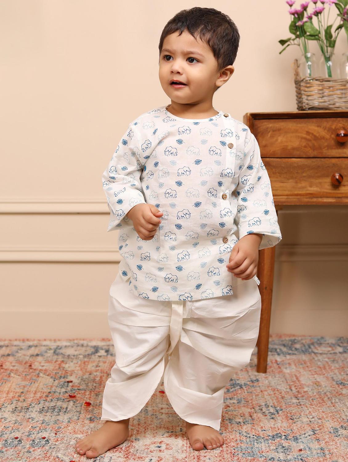 boys printed long sleeve kurta and dhoti set - 21956059 - Zoom Image - 0