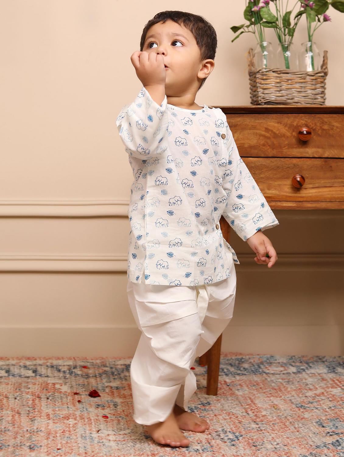 boys printed long sleeve kurta and dhoti set - 21956059 - Standard Image - 3