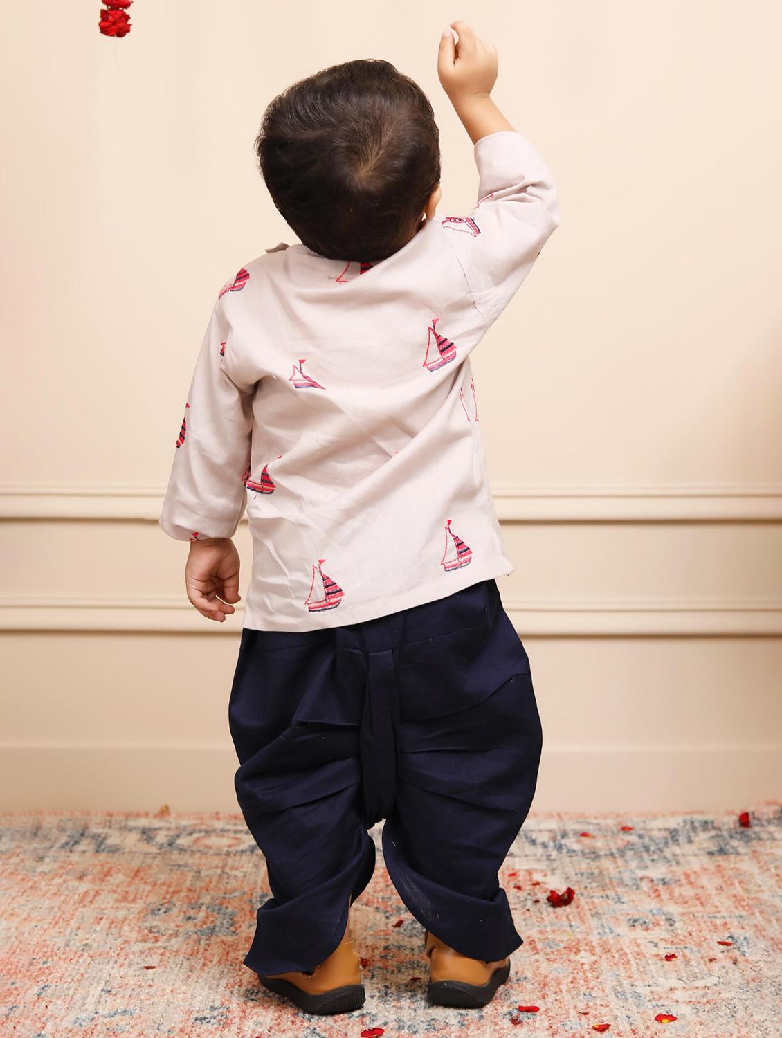 boys embroidered kurta and dhoti set - 21956062 - Standard Image - 3