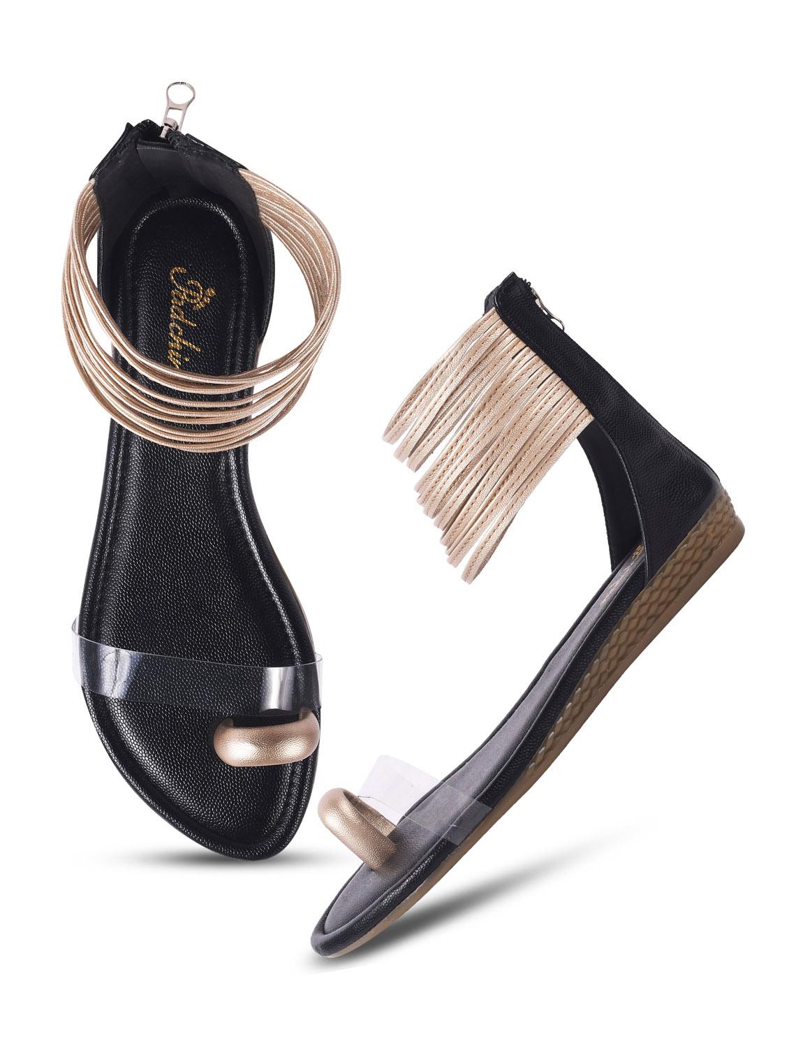 women black & gold gladiators sandal - 21956072 - Standard Image - 3