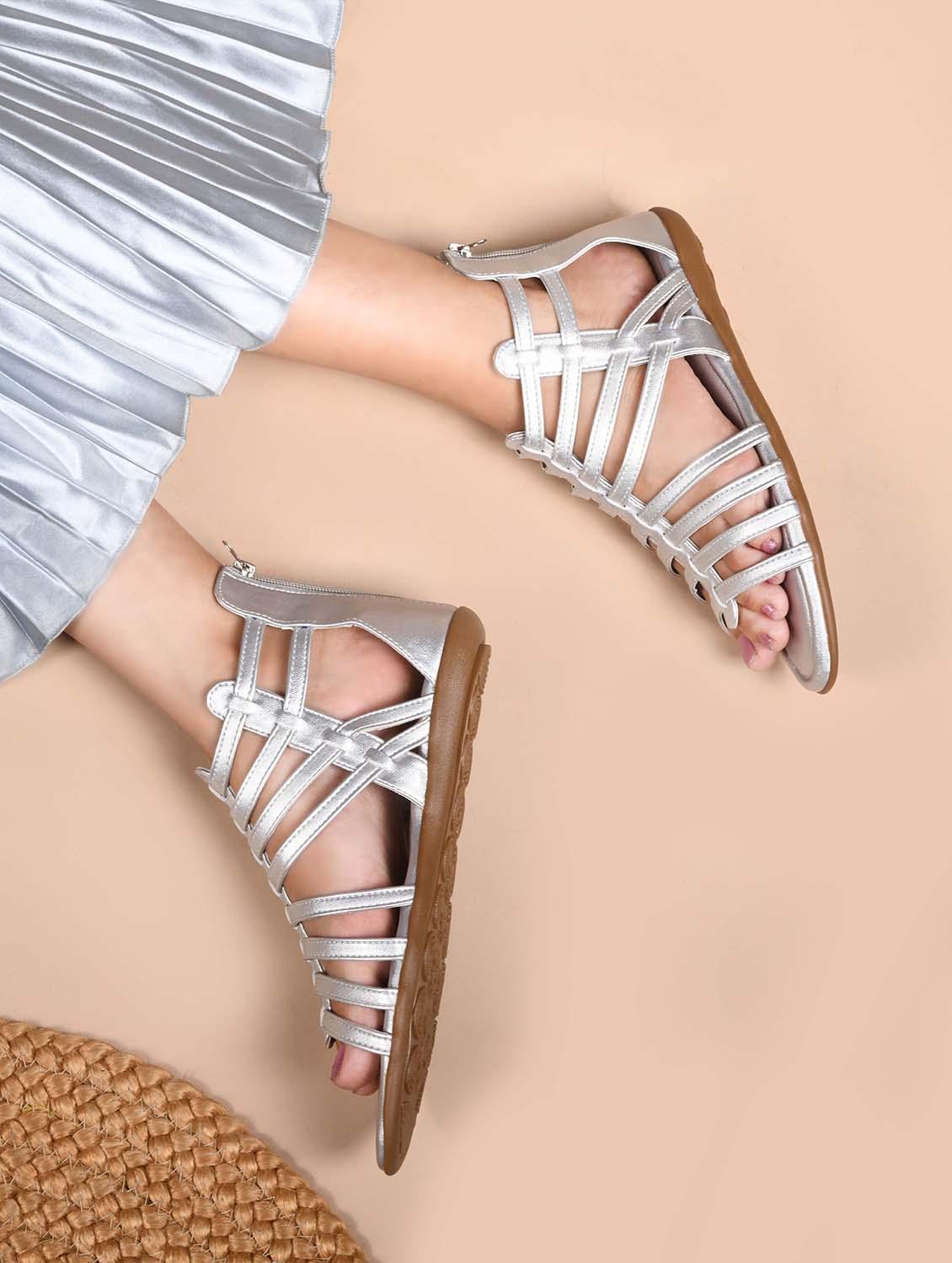 women silver gladiators sandal