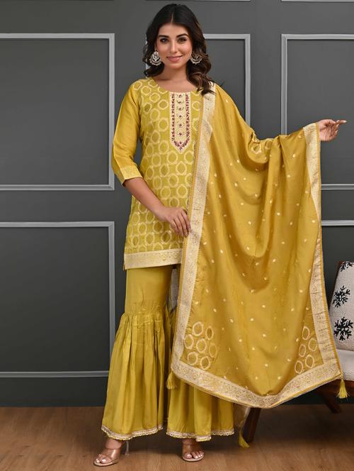 women three quarter sleeve kurta sharara with dupatta set - 21956088 - Standard Image - 0
