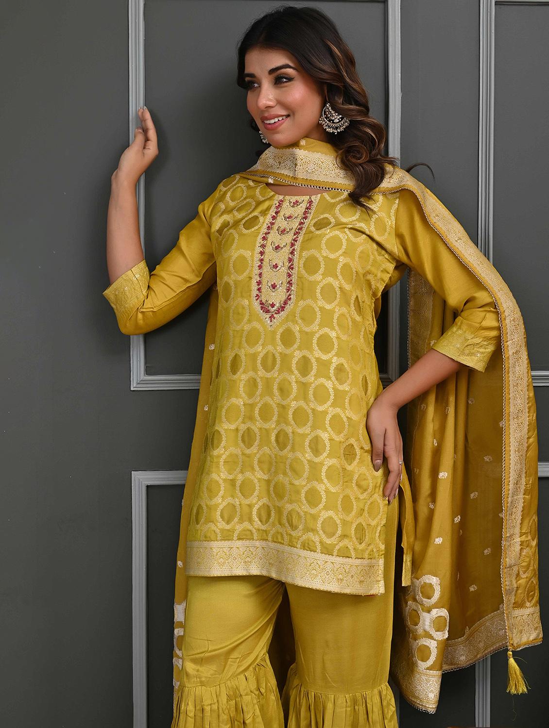women three quarter sleeve kurta sharara with dupatta set - 21956088 - Standard Image - 5