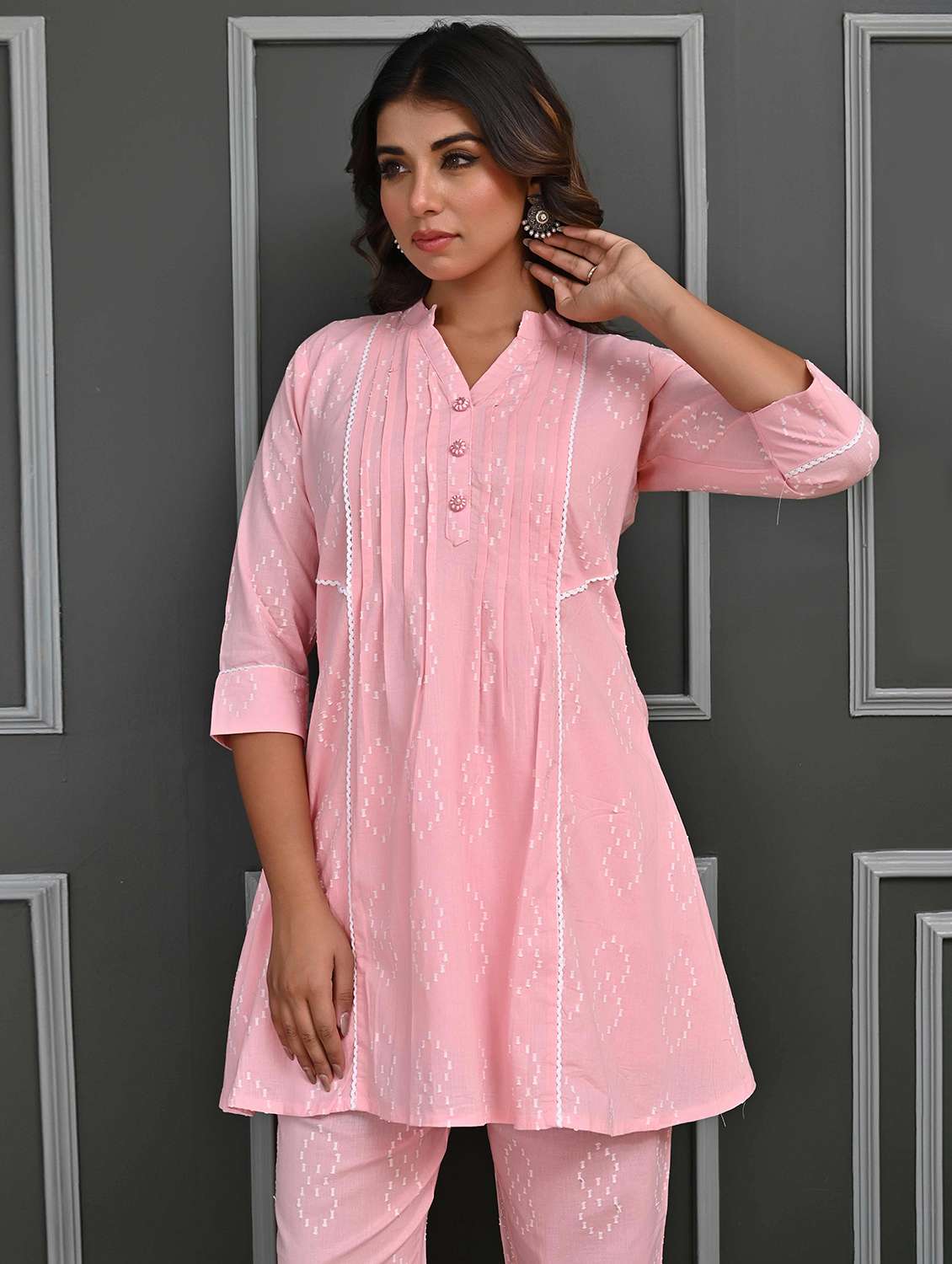 women three quarter sleeve ethnic co-ord set - 21956106 -  Standard Image - 3