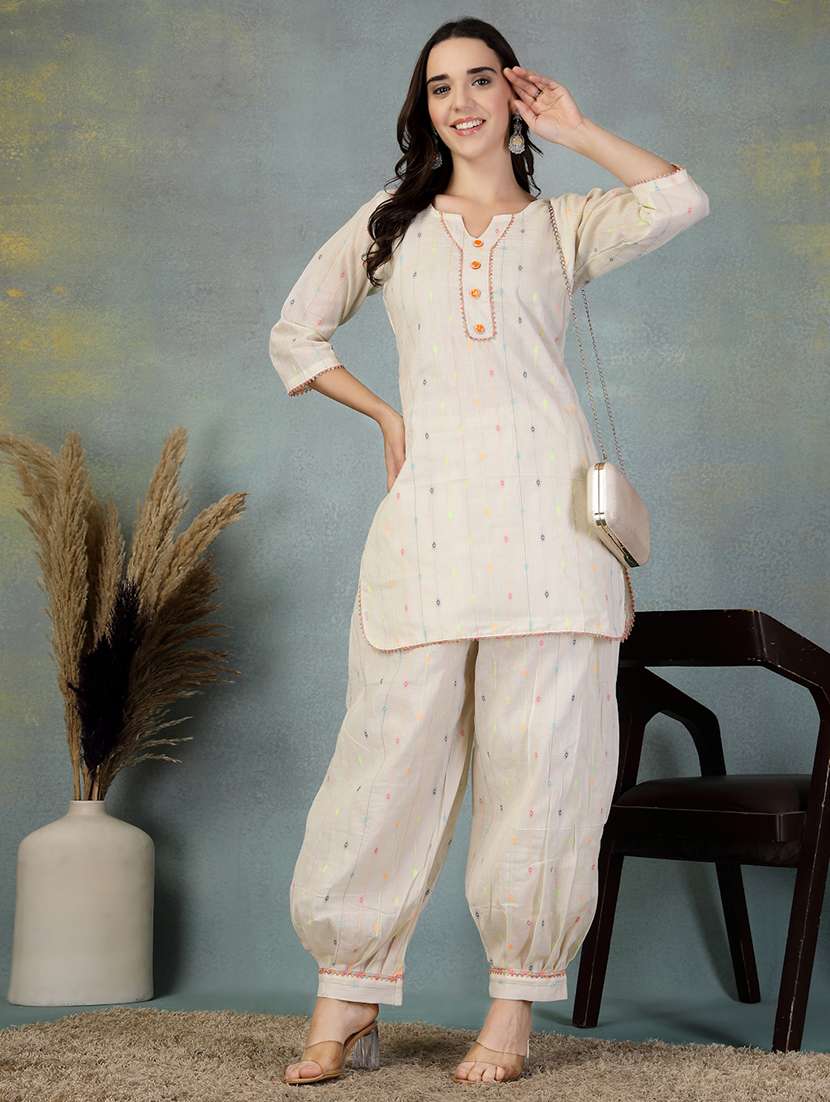 women cream self design mid rise salwar - 21956111 -  Standard Image - 5