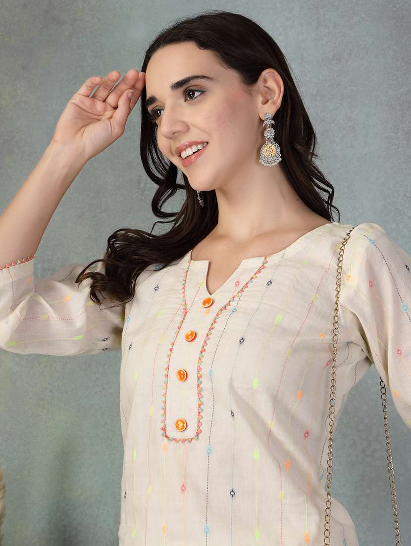 women cream three quarter sleeve kurta salwar set - 21956113 -  Standard Image - 5