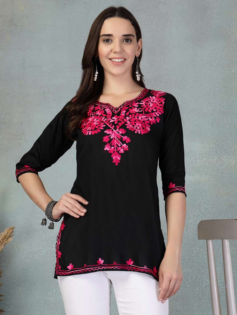 women embroidered three quarter sleeve straight kurti - 21956122 - Zoom Image - 0