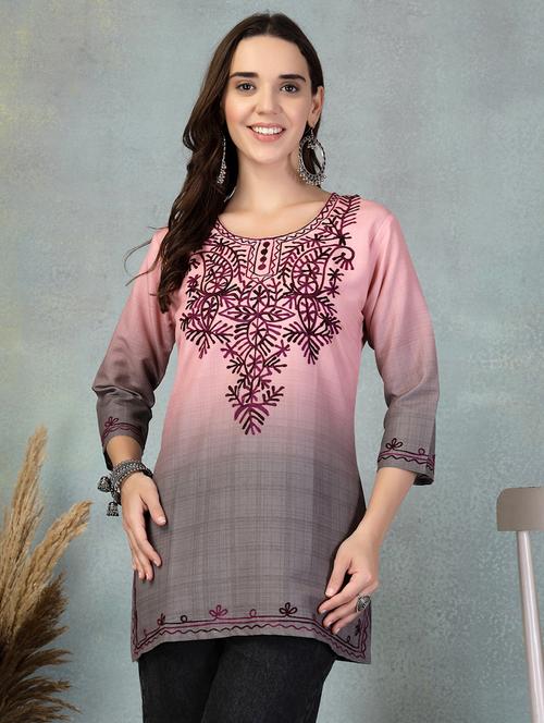 women embroidered three quarter sleeve straight kurti - 21956124 - Standard Image - 0